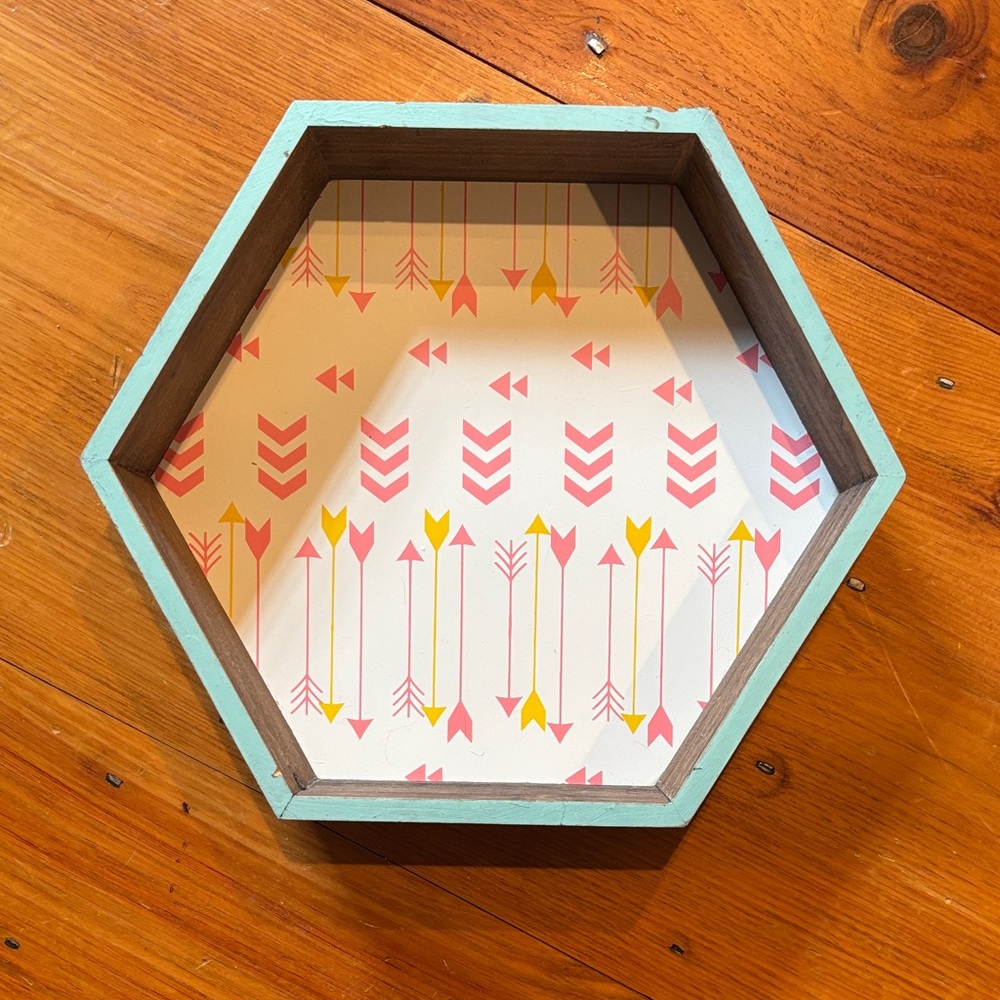 OOAK Hexagonal Shadow Box Shelf with Arrow Pattern Teen Middle School 13” x 15”